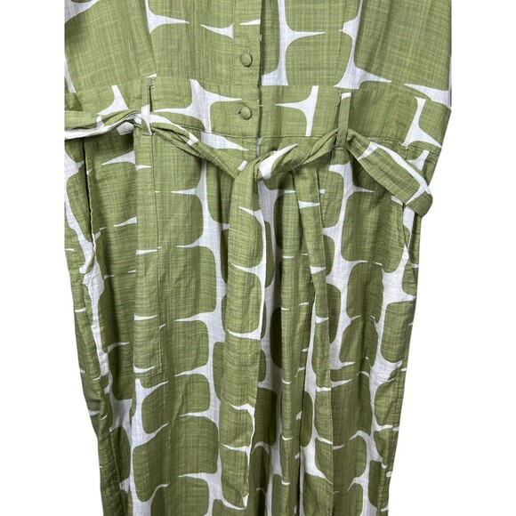 Tu x Scion Green White Abstract Jumpsuit UK 14 US 10 Cotton Belted Button Up - Picture 13 of 16